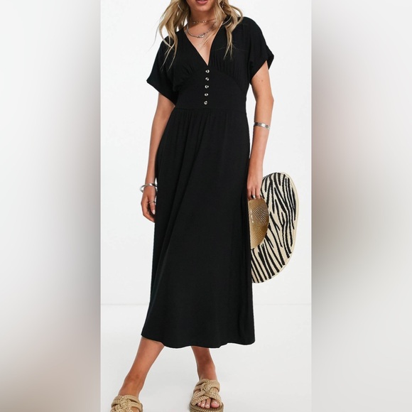 ASOS DESIGN waisted midi tea dress with buttons - Picture 1 of 10